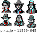 Characters on the theme of the Wild West, cowboy, Indian woman, guy in a top hat for your work logo, tattoo, merchandise t-shirt, stickers and label designs, poster, greeting cards advertising busines 115994645