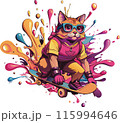 Cool cat on a skateboard for your work logo, merchandise t-shirt, stickers and label designs, poster, greeting cards advertising business. generative AI 115994646
