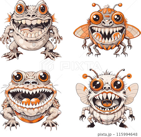 Funny angry but cute monsters for your work logo, merchandise t-shirt, stickers and label designs, poster, greeting cards advertising business. generative AI 115994648