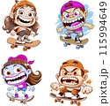 Set of designs. Funny angry kids on a skateboard for your work logo, merchandise t-shirt, stickers and label designs, poster, greeting cards advertising business. generative AI 115994649