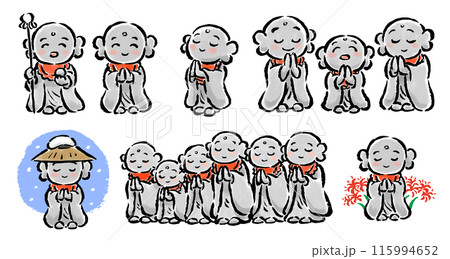 お地蔵さん　筆タッチ手描きイラストセット 115994652