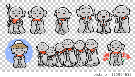 お地蔵さん　筆タッチ手描きイラストセット 115994652