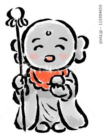 錫枝と宝珠を持った笑顔のお地蔵さん　筆タッチ手描きイラスト 115994659