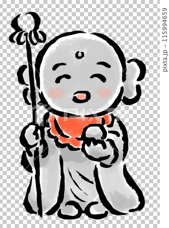 錫枝と宝珠を持った笑顔のお地蔵さん　筆タッチ手描きイラスト 115994659