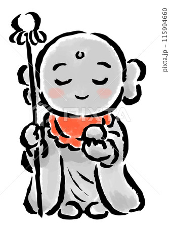 錫枝と宝珠を持ったお地蔵さん　筆タッチ手描きイラスト 115994660