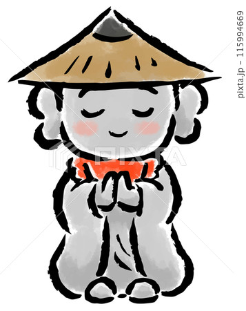 笠をかぶったお地蔵さん　筆タッチ手描きイラスト 115994669