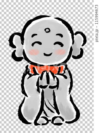 微笑的地藏山雙手合十，手繪筆觸插圖 115994673