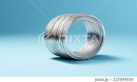 Clean new steel cable steel wire or steel rope. Twisted metal cable loop with a reflective surface. 115994830