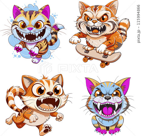 Set of designs. Funny angry kittens for your work logo, merchandise t-shirt, stickers and label designs, poster, greeting cards advertising business. generative AI Set of designs. Funny angry kittens for your work logo, merchandise t-shirt, stickers and label designs, poster, greeting cards advertising business. generative AI 115994866