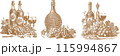 Set of designs. Vintage wine bottles and grapes for your work logo, merchandise t-shirt, stickers and label designs, poster, greeting cards advertising business. generative AI 115994867