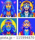 Set of hippie man retro bohemian long haired illustrations vector illustrations for your work logo, merchandise t-shirt, stickers and label designs, poster, greeting cards advertising business. genera 115994870