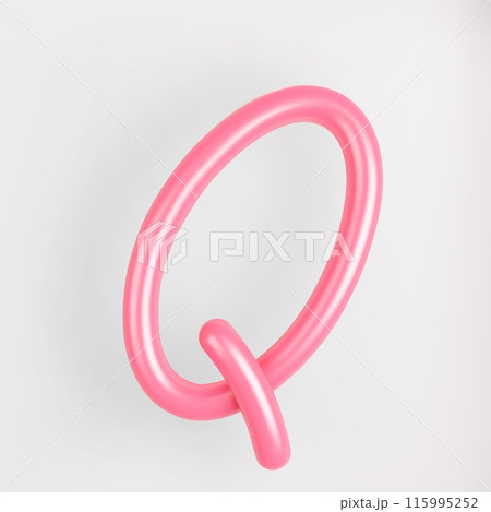 3D Pink Script Uppercase Letter Q on light background. Cute Cursive Bubble typography symbol vector illustration. 115995252