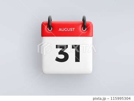 3D calendar icon with date 31 August on grey background. Vector schedule symbol. 115995304