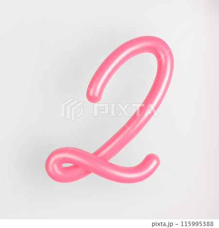 3D Pink Script Number 2 on light background. Cute Cursive Bubble typography symbol vector illustration. 115995388