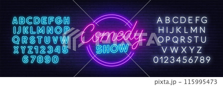 Comedy Show Sign on brick wall background. 115995473