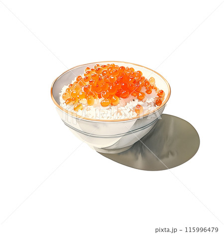 白背景に山盛りのいくら丼の水彩イラストのイラスト素材 [115996479