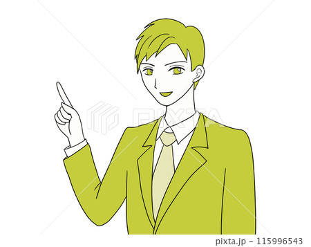 上を指差すスーツの男性（黄色） 115996543