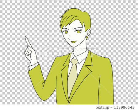 上を指差すスーツの男性（黄色） 115996543