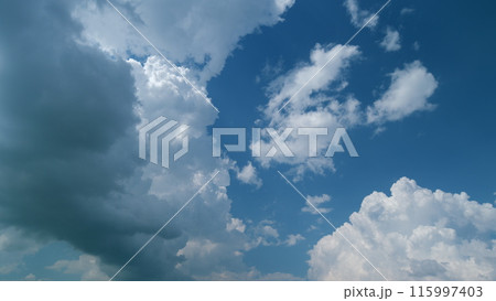 Cumulus atmospehre summer day beauty. Weather system cumulonimbus. High environment sun light view. Timelapse. 115997403