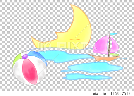 Crescent moon setting over resort area 115997518