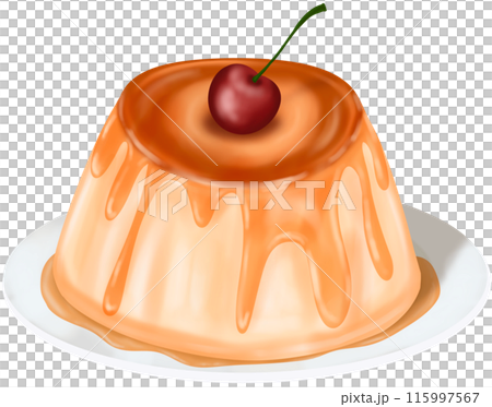 A pudding topped with a red cherry. 115997567