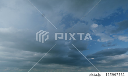 Ominous clouds slowly drift across sky. Dark stormy cloud motion big stormy rain day. Timelapse. Ominous clouds slowly drift across sky. Dark stormy cloud motion big stormy rain day. Timelapse. 115997581