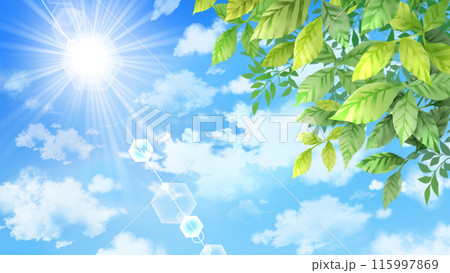 青空と太陽と木々 16:9のイラスト素材 [115997869] - PIXTA