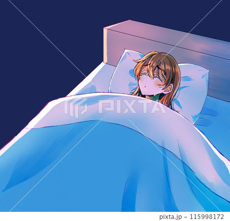 ベッドの中で泣いている女性　目閉じ 115998172