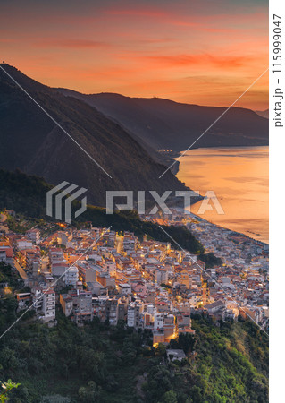 Bagnara Calabra, Italy cityscape overlooking the Tyrrhenian Sea 115999047