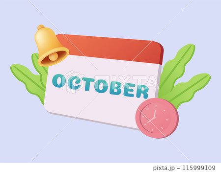 3d calendar icon. October. Daily schedule planner. Calendar events plan, work planning concept. 3d cartoon simple vector illustration 3d calendar icon. October. Daily schedule planner. Calendar events plan, work planning concept. 3d cartoon simple vector illustration 115999109