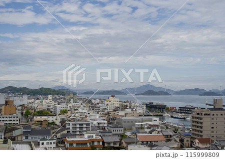 今治市内と来島海峡大橋の風景 115999809