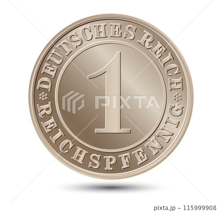 1 Reichspfennig, Deutsches Reich of Germany outlined in vector. The reverse side of the coin is isolated on a white background. Vector. 115999908