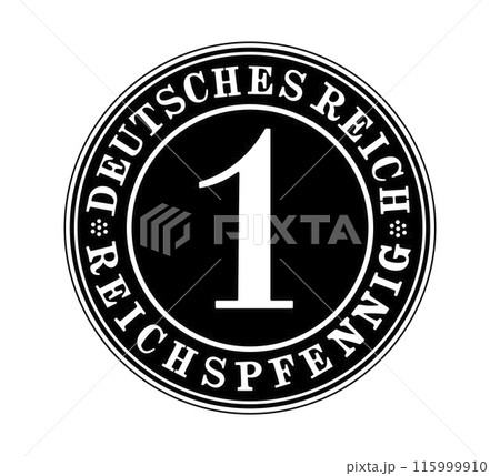 1 Reichspfennig, Deutsches Reich of Germany outlined in vector. The coin is depicted in black and white. 1 Reichspfennig, Deutsches Reich of Germany outlined in vector. The coin is depicted in black and white. 115999910
