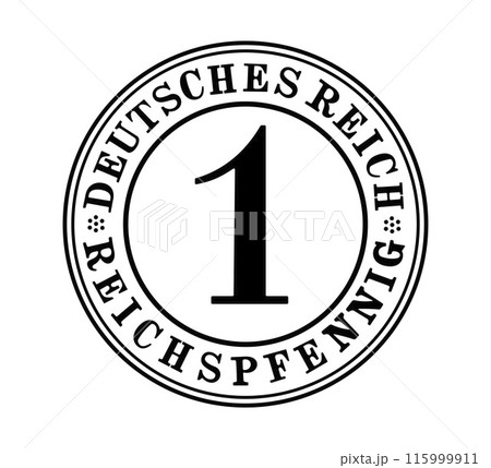 1 Reichspfennig, Deutsches Reich of Germany outlined in vector. The coin is depicted in black and white. 1 Reichspfennig, Deutsches Reich of Germany outlined in vector. The coin is depicted in black and white. 115999911