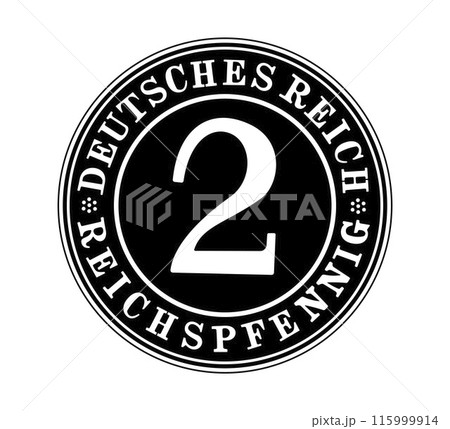 2 Reichspfennig, Deutsches Reich of Germany outlined in vector. The coin is depicted in black and white.   115999914