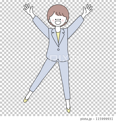Illustration of a woman in a suit cheering with joy 115999931