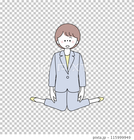 Illustration of a stunned woman in a suit kneeling Illustration of a stunned woman in a suit kneeling 115999949