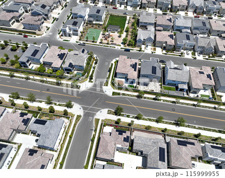 Aerial view of identical condominium houses in Lake Forest, California Aerial view of identical condominium houses in Lake Forest, California 115999955