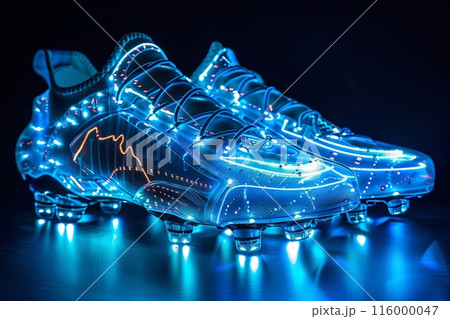 Blue Futuristic Design Neon Soccer Cleat or Football Boot with Neon LED Lights 116000047