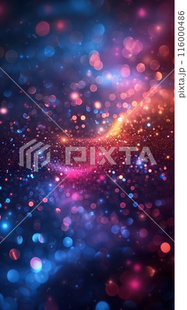 Several vibrant lights set against a dark backdrop 116000486