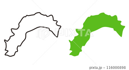 シンプルな日本の高知県の地図のアイコンイラスト 116000898