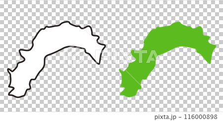 シンプルな日本の高知県の地図のアイコンイラスト 116000898