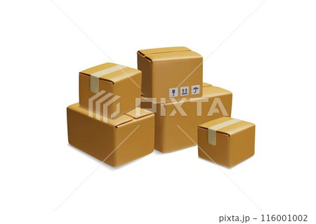 Vector 3D set of closed cardboard boxes with symbols fragile and keep away from moisture Vector 3D set of closed cardboard boxes with symbols fragile and keep away from moisture 116001002