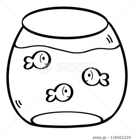 cartoon Black and white of three goldfish in a fishbowl cartoon Black and white of three goldfish in a fishbowl 116001229