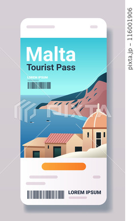 Malta tourist pass with coastal scenery buildings sea and cliffs travel concept 116001906