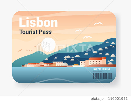 Lisbon scenic landscape with ocean buildings hills birds and sun minimalist design travel concept Lisbon scenic landscape with ocean buildings hills birds and sun minimalist design travel concept 116001951