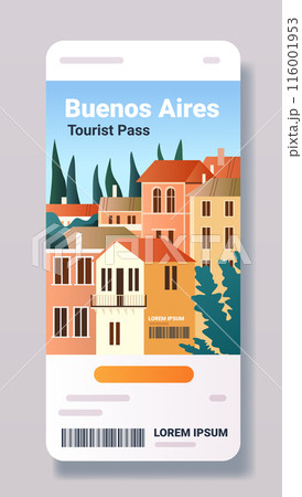 Buenos Aires tourist pass illustration colorful buildings trees blue sky travel concept flat design Buenos Aires tourist pass illustration colorful buildings trees blue sky travel concept flat design 116001953