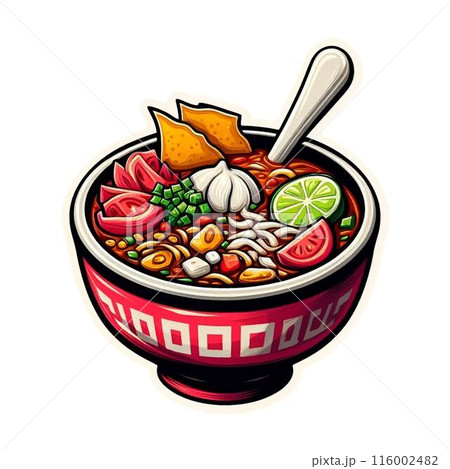 A set of Mexican food. Tacos and a drink, lunch menu with peppers and meat, burritos and chili 116002482