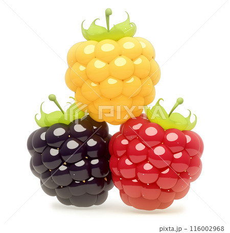 Three berries, yellow and red raspberries and a blackberry 116002968
