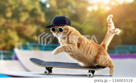 スケボーをする猫、スケボーキャット、スケーターキャット、スケボー猫、B-cat 116003319